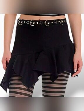 NWT Cosmic Aura Celestial Black Metal Hardware Hanky Hem Mini Skirt Size Large